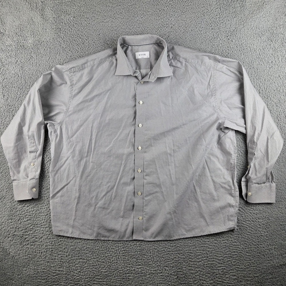 Eton Dress Shirt Mens 46/18 Gray Geometric Contemporary‎ Business Twill